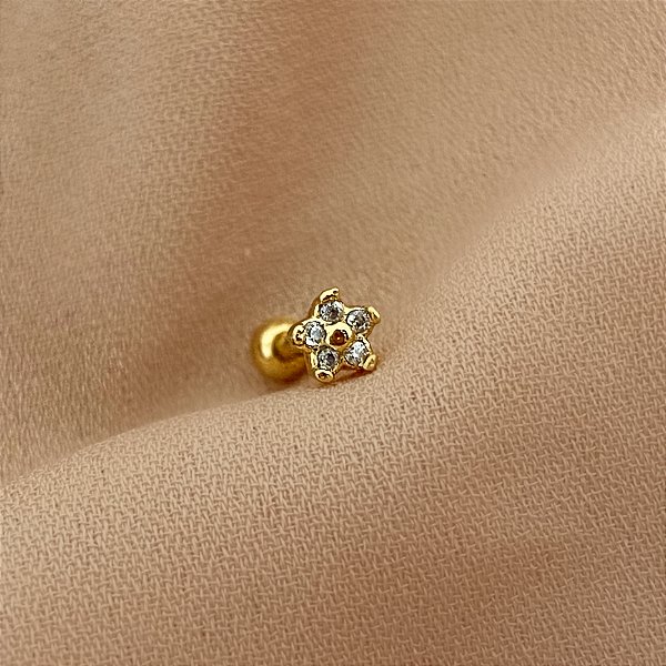 PIERCING CARTILAGEM/TRÁGUS MINI FLOR ZIRCÔNIAS 8MM HASTE AÇO 316L FOLHEADO A OURO 18K SEMIJOIA PARA ATUALIZAÇÃO⭐️