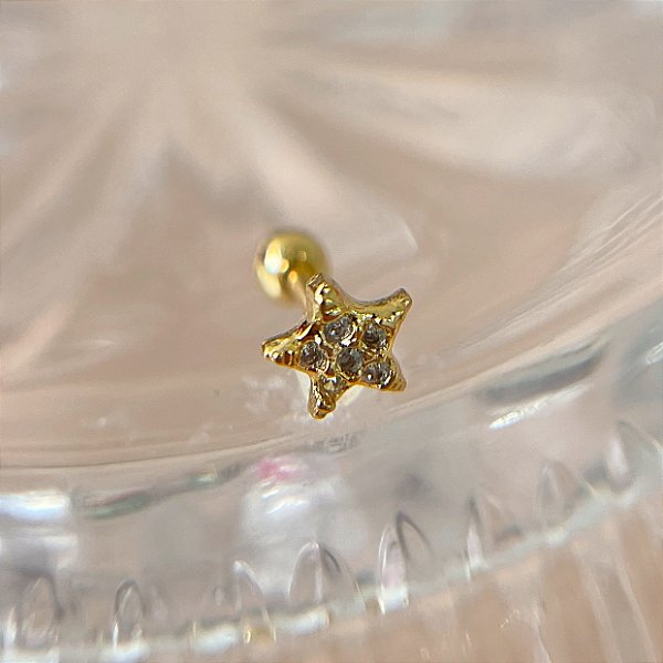 PIERCING CARTILAGEM ESTRELINHA ZIRCÔNIAS 7MM AÇO 316L FOLHEADO A OURO 18K SEMIJOIA PARA ATUALIZAÇÃO⭐️