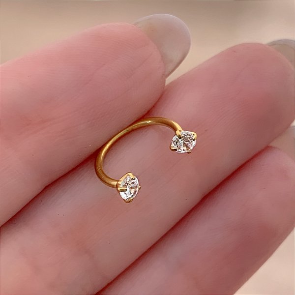 PIERCING FERRADURA HASTE AÇO 316L ZIRCÔNIA 10MM FOLHEADO A OURO 18K SEMIJOIA PARA ATUALIZAÇÃO ⭐️