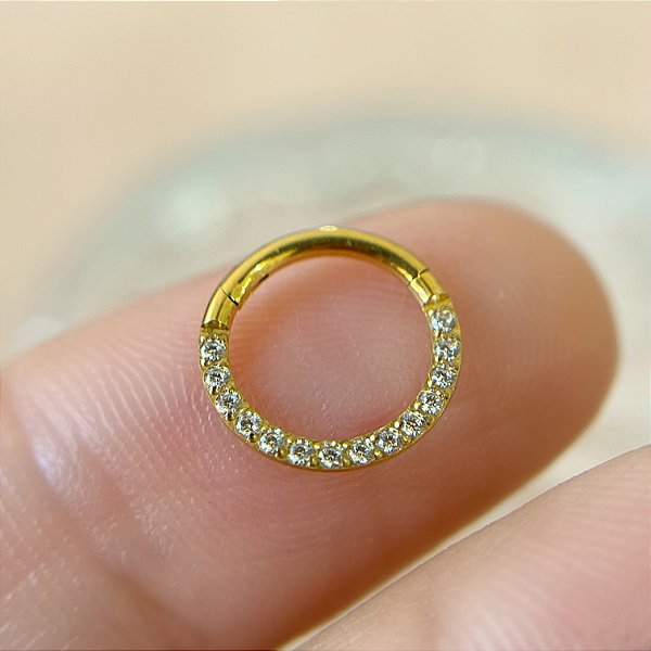 PIERCING TITÂNIO GOLD ARGOLA ZIRCÔNIA SEGMENTO ARTICULADO SEPTO 8MM PARA PERFURAÇÃO⭐️