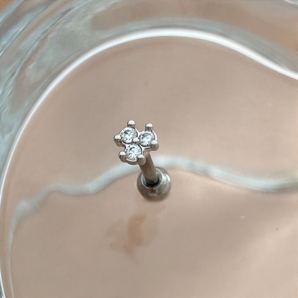 PIERCING TRÁGUS / CARTILAGEM AÇO 316L TRIO NANO ZIRCÔNIAS 6MM FOLHEADO A RÓDIO SEMIJOIA PARA ATUALIZAÇÃO⭐️