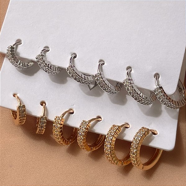 BRINCO KIT ARGOLINHAS ZIRCÔNIAS LARISSA BIJU