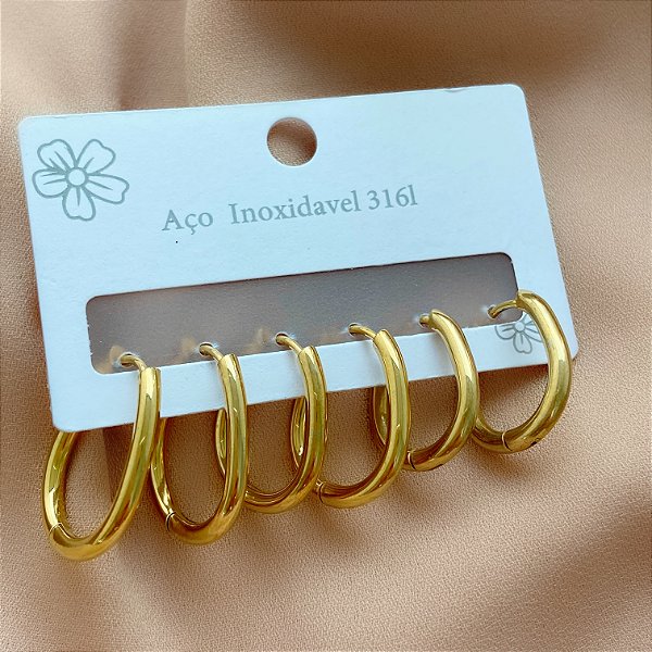 BRINCO KIT ARGOLINHAS OVAIS BOLEADAS AÇO 316L⭐️
