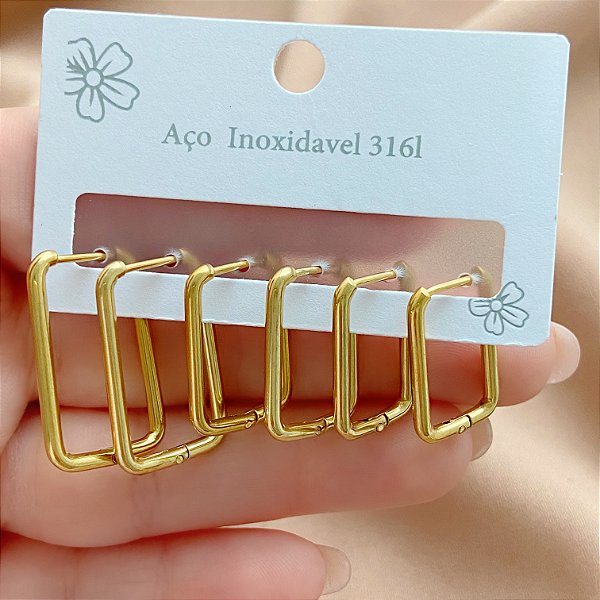 BRINCO KIT ARGOLINHAS RETANGULARES BOLEADAS AÇO 316L⭐️