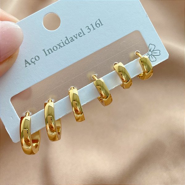 BRINCO KIT ARGOLINHAS CLÁSSICAS RETAS AÇO 316L⭐️