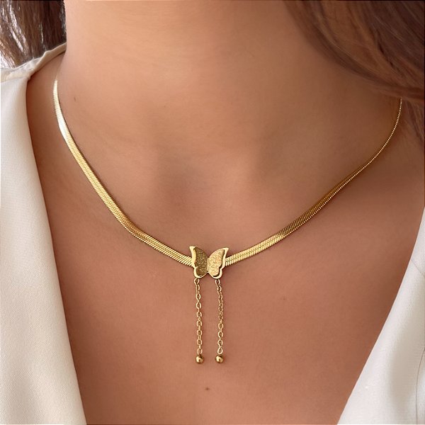 COLAR FITA FINA BORBOLETA AÇO 316L⭐️