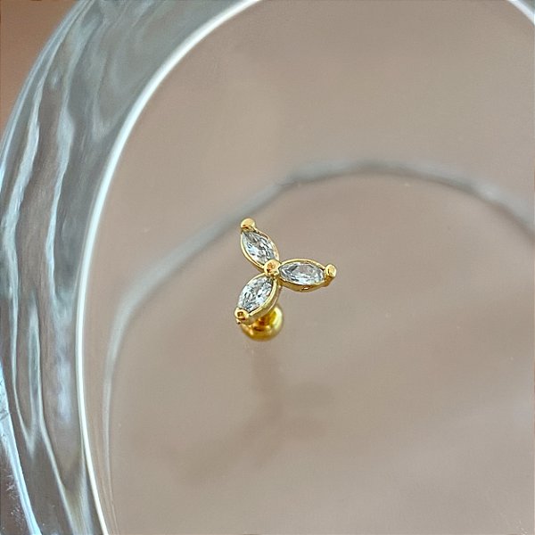 PIERCING TRÁGUS / CARTILAGEM PÉTALAS ZIRCÔNIAS 6MM HASTE AÇO 316L FOLHEADO A OURO 18K SEMIJOIA PARA ATUALIZAÇÃO⭐️