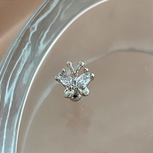 PIERCING CARTILAGEM BORBOLETA ZIRCÔNIAS 6MM HASTE AÇO 316L FOLHEADO A RÓDIO SEMIJOIA PARA ATUALIZAÇÃO⭐️