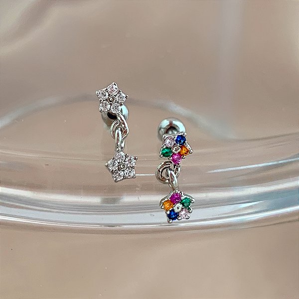 PIERCING TRÁGUS / CARTILAGEM MINI FLORES ZIRCÔNIAS 6MM HASTE AÇO 316L FOLHEADO A RÓDIO SEMIJOIA PARA ATUALIZAÇÃO⭐️