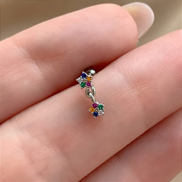 PIERCING TRÁGUS / CARTILAGEM MINI FLORES ZIRCÔNIAS 6MM HASTE AÇO 316L FOLHEADO A RÓDIO SEMIJOIA PARA ATUALIZAÇÃO⭐️