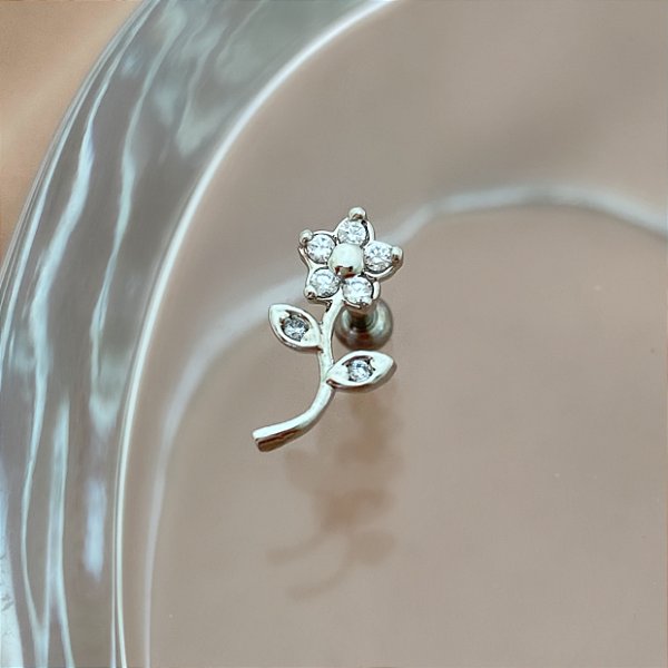 PIERCING CARTILAGEM FLOR COMPLETA ZIRCÔNIAS 6MM HASTE AÇO 316L FOLHEADO A RÓDIO SEMIJOIA PARA ATUALIZAÇÃO⭐️