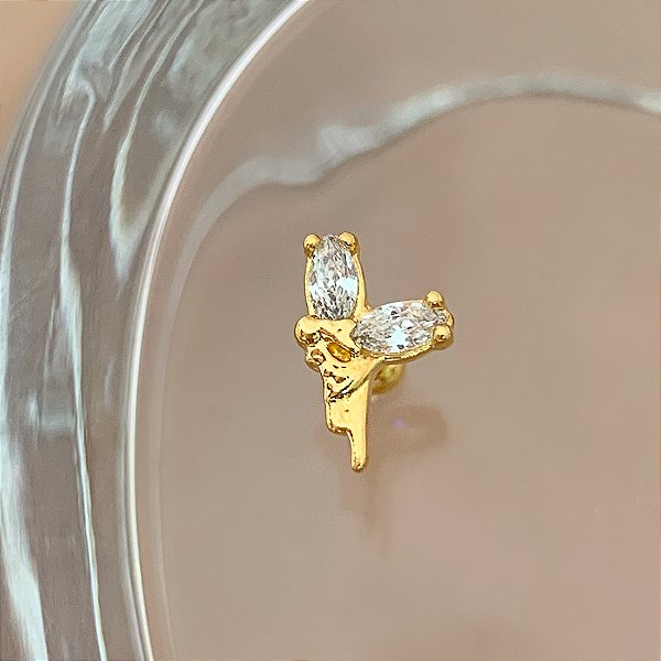 PIERCING CARTILAGEM FADA ZIRCÔNIAS 6MM HASTE AÇO 316L FOLHEADO A OURO 18K SEMIJOIA PARA ATUALIZAÇÃO⭐️
