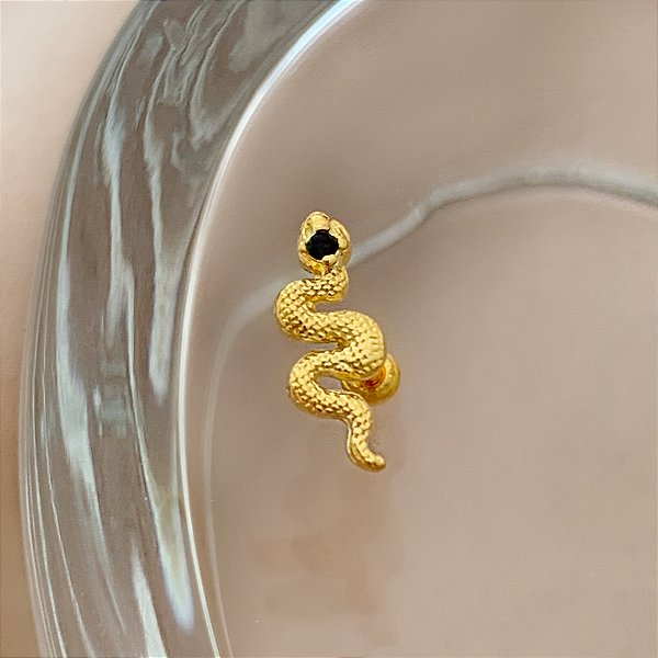 PIERCING CARTILAGEM COBRA TEXTURIZADA ZIRCÔNIA 6MM HASTE AÇO 316L FOLHEADO A OURO 18K SEMIJOIA PARA ATUALIZAÇÃO⭐️