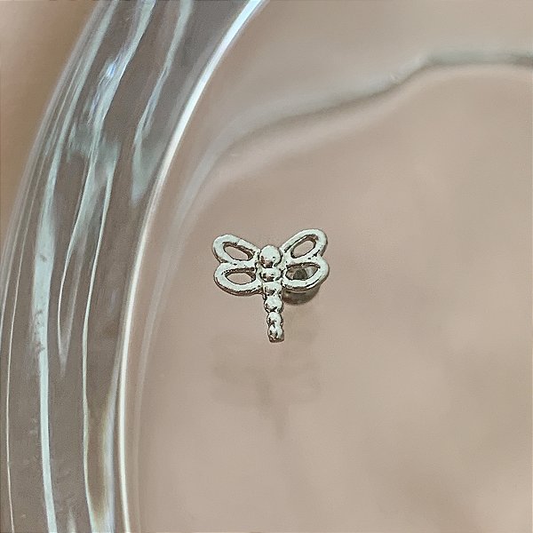 PIERCING CARTILAGEM LIBÉLULA LISA 6MM HASTE AÇO 316L FOLHEADO A RÓDIO SEMIJOIA PARA ATUALIZAÇÃO⭐️