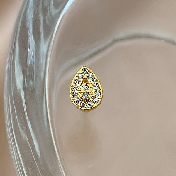 PIERCING TRÁGUS / CARTILAGEM GOTA ZIRCÔNIAS 6MM HASTE AÇO 316L FOLHEADO A OURO 18K SEMIJOIA PARA ATUALIZAÇÃO⭐️