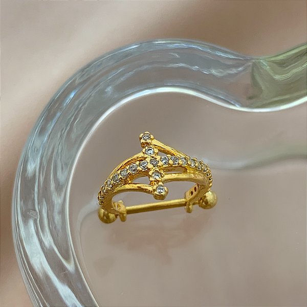 PIERCING CONCH DESENHO ZIRCÔNIAS 8MM HASTE AÇO 316L FOLHEADO A OURO 18K SEMIJOIA PARA ATUALIZAÇÃO⭐️