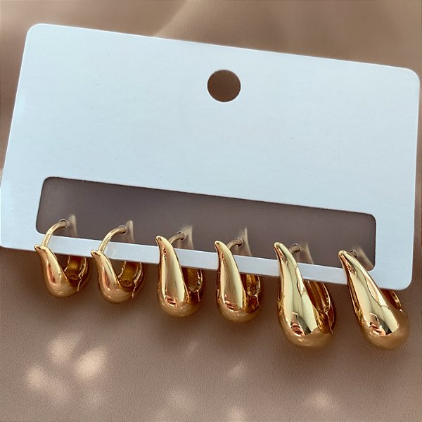 BRINCO KIT ARGOLINHAS GOTAS CURVADAS LISAS P BIJU