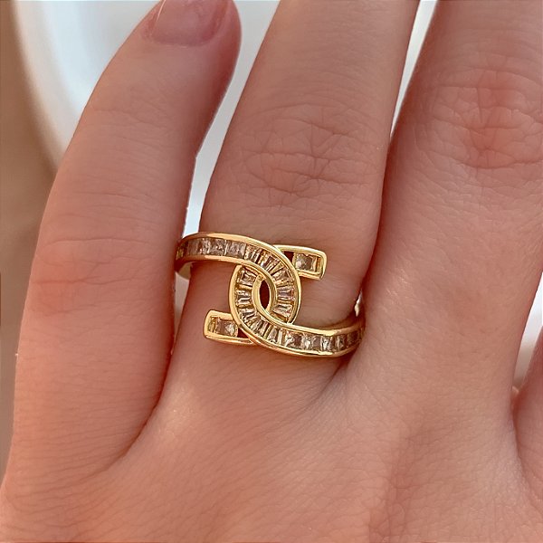 ANEL FIO ENTRELAÇADO PEDRA ZIRCÔNIAS DOURADO BIJU