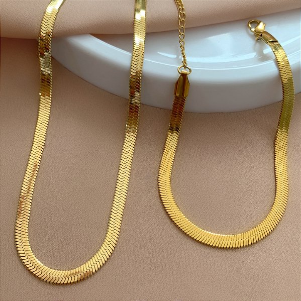 COLAR E PULSEIRA KIT FITA FINA M 4MM DOURADO AÇO 316L⭐️