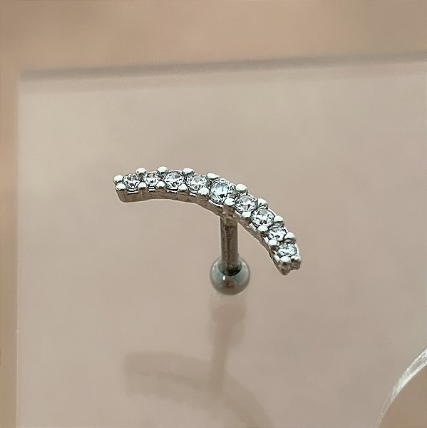 PIERCING CARTILAGEM FILEIRA ZIRCÔNIAS CURVADA 7MM HASTE AÇO 316L FOLHEADO A RÓDIO SEMIJOIA PARA ATUALIZAÇÃO⭐️