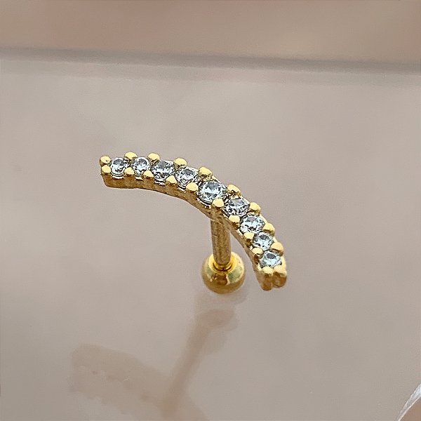 PIERCING CARTILAGEM FILEIRA ZIRCÔNIAS CURVADA 7MM HASTE AÇO 316L FOLHEADO A OURO 18K SEMIJOIA PARA ATUALIZAÇÃO⭐️