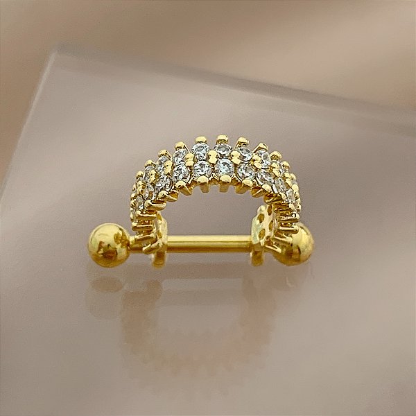 PIERCING CONCH CRAVEJADO EM ZIRCÔNIAS 6MM HASTE AÇO 316L FOLHEADO A OURO 18K SEMIJOIA PARA ATUALIZAÇÃO⭐️