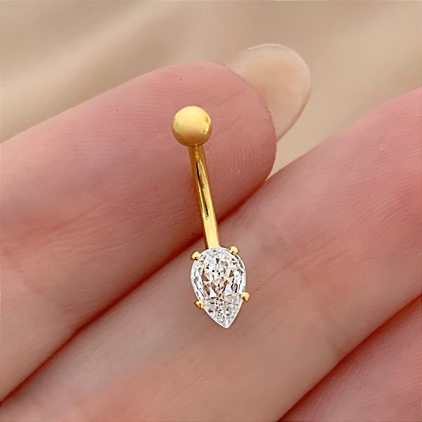 PIERCING ÍNTIMO GOTA ZIRCÔNIA 9MM AÇO 316L FOLHEADO A OURO 18K SEMIJOIA PARA ATUALIZAÇÃO⭐️