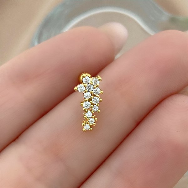 PIERCING CARTILAGEM FLORES ZIRCÔNIAS P 6MM AÇO 316L FOLHEADO A OURO 18K SEMIJOIA PARA ATUALIZAÇÃO⭐️