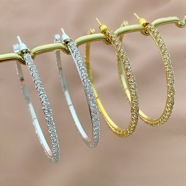 BRINCO ARGOLA FINA ZIRCÔNIAS M BIJU