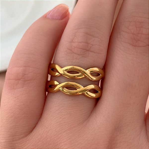 ANEL REGULÁVEL 2 FIOS TRANÇADOS DOURADO AÇO 316L⭐️