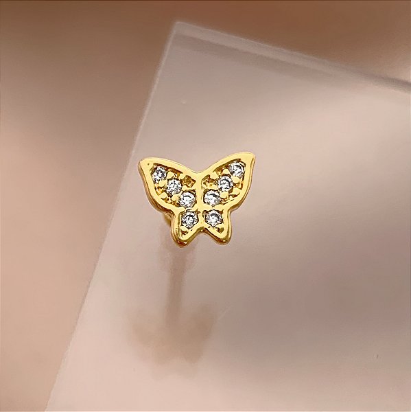 PIERCING CARTILAGEM BORBOLETA ZIRCÔNIAS 6MM HASTE AÇO 316L FOLHEADO A OURO 18K SEMIJOIA PARA ATUALIZAÇÃO⭐️