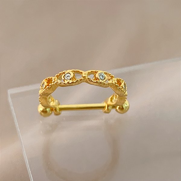 PIERCING CONCH DETALHE OVAL VAZADO ZIRCÔNIAS 8MM HASTE AÇO 316L FOLHEADO A OURO 18K SEMIJOIA PARA ATUALIZAÇÃO⭐️