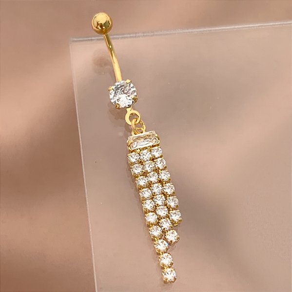 PIERCING UMBIGO FRANJAS ZIRCÔNIAS 10MM HASTE AÇO 316L FOLHEADO A OURO 18K SEMIJOIA PARA ATUALIZAÇÃO⭐️