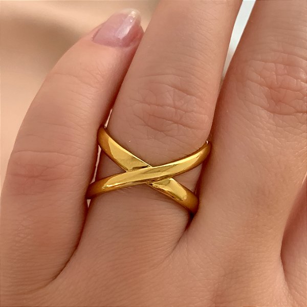 ANEL REGULÁVEL FIO CRUZADO DOURADO AÇO 316L⭐️