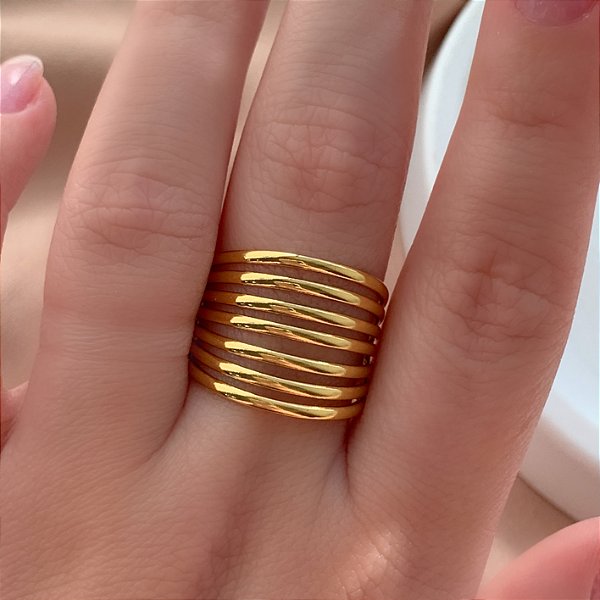 ANEL REGULÁVEL FIOS LISOS DOURADO AÇO 316L⭐️