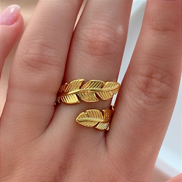 ANEL REGULÁVEL PENA DOURADO AÇO 316L⭐️