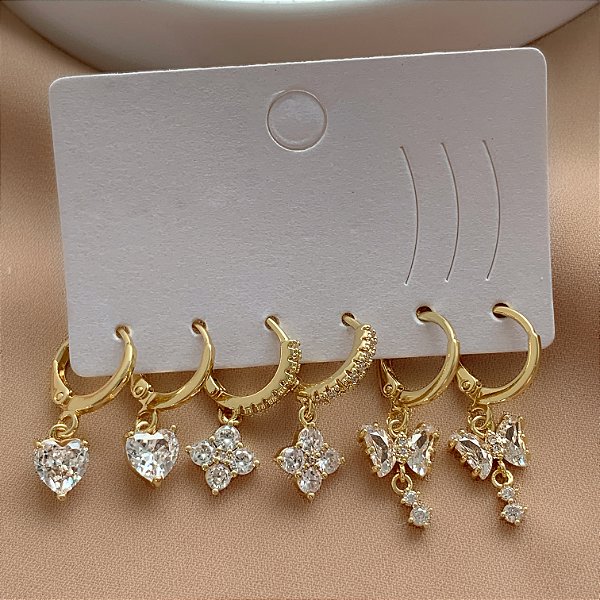 BRINCO KIT ARGOLINHAS ZIRCÔNIAS JOYCE DOURADO BIJU