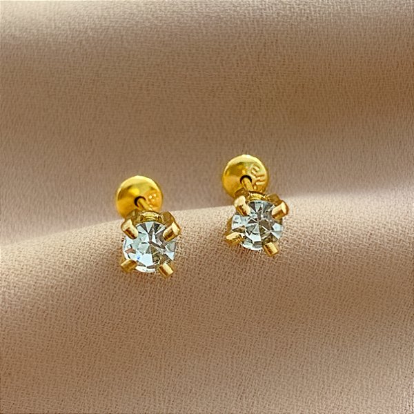 BRINCO PONTO DE LUZ ZIRCÔNIA TARRAXA BABY FOLHEADO A OURO 18K⭐