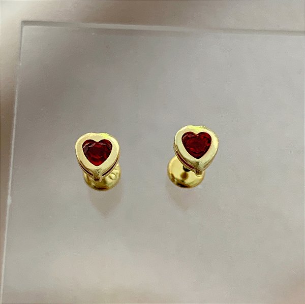 BRINCO CORAÇÃO ZIRCÔNIA TARRAXA BABY FOLHEADO A OURO 18K⭐