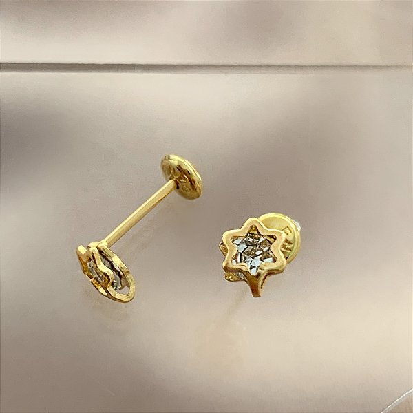 BRINCO ESTRELA ZIRCÔNIA TARRAXA BABY FOLHEADO A OURO 18K⭐