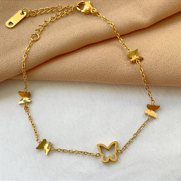 PULSEIRA BORBOLETAS LISAS E VAZADA DOURADO AÇO 316L⭐️