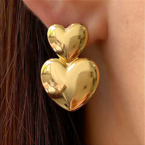 BRINCO CORAÇÃO DUPLO LISO DOURADO AÇO 316L⭐️