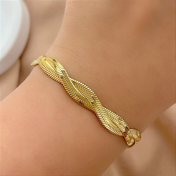 PULSEIRA FITA FINA CRUZADA DOURADO AÇO 316L⭐️