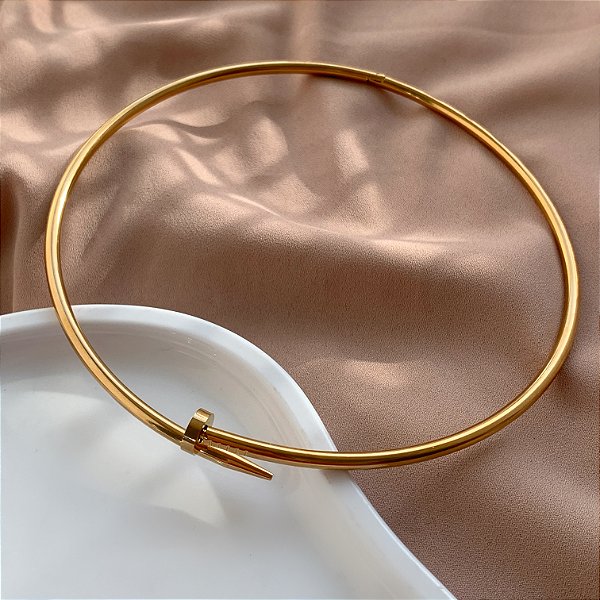 COLAR GARGANTILHA ARO PREGO  DOURADO AÇO 316L