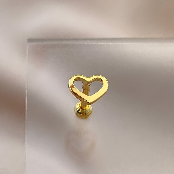 PIERCING CARTILAGEM/TRÁGUS CORAÇÃO VAZADO LISO 6MM HASTE AÇO 316L FOLHEADO A OURO 18K SEMIJOIA PARA ATUALIZAÇÃO⭐️