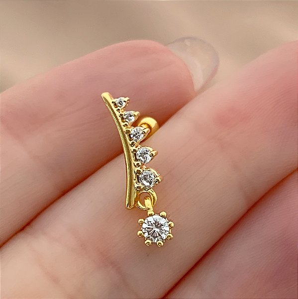 PIERCING CARTILAGEM/TRÁGUS FILEIRA PINGENTE ZIRCÔNIAS 6MM HASTE AÇO 316L FOLHEADO A OURO 18K SEMIJOIA PARA ATUALIZAÇÃO⭐️