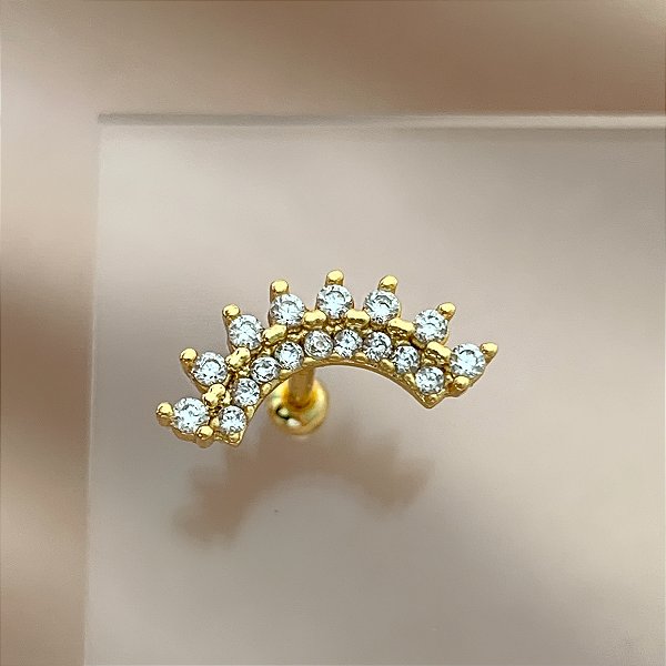 PIERCING CARTILAGEM/TRÁGUS ARCO DETALHES ZIRCÔNIAS 6MM HASTE AÇO 316L FOLHEADO A OURO 18K SEMIJOIA PARA ATUALIZAÇÃO⭐️