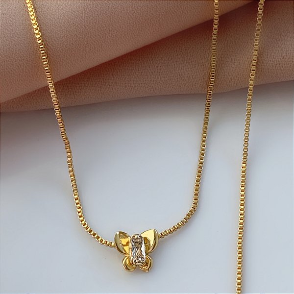 COLAR BORBOLETA MINI ZIRCÔNIA FOLHEADO A OURO 18K⭐️