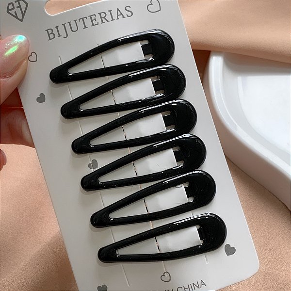 PRESILHA KIT TIC TAC PRETO 6 UNIDADES