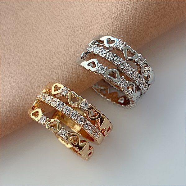 PIERCING FAKE FILEIRAS MINI CORAÇÕES E ZIRCÔNIAS BIJU